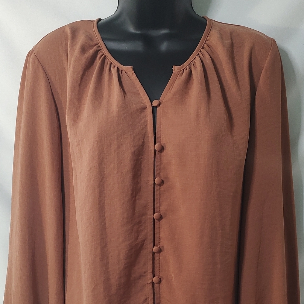 Nine West Puff Sleeve Blouse with Mandarin Collar - Picture 2 of 10